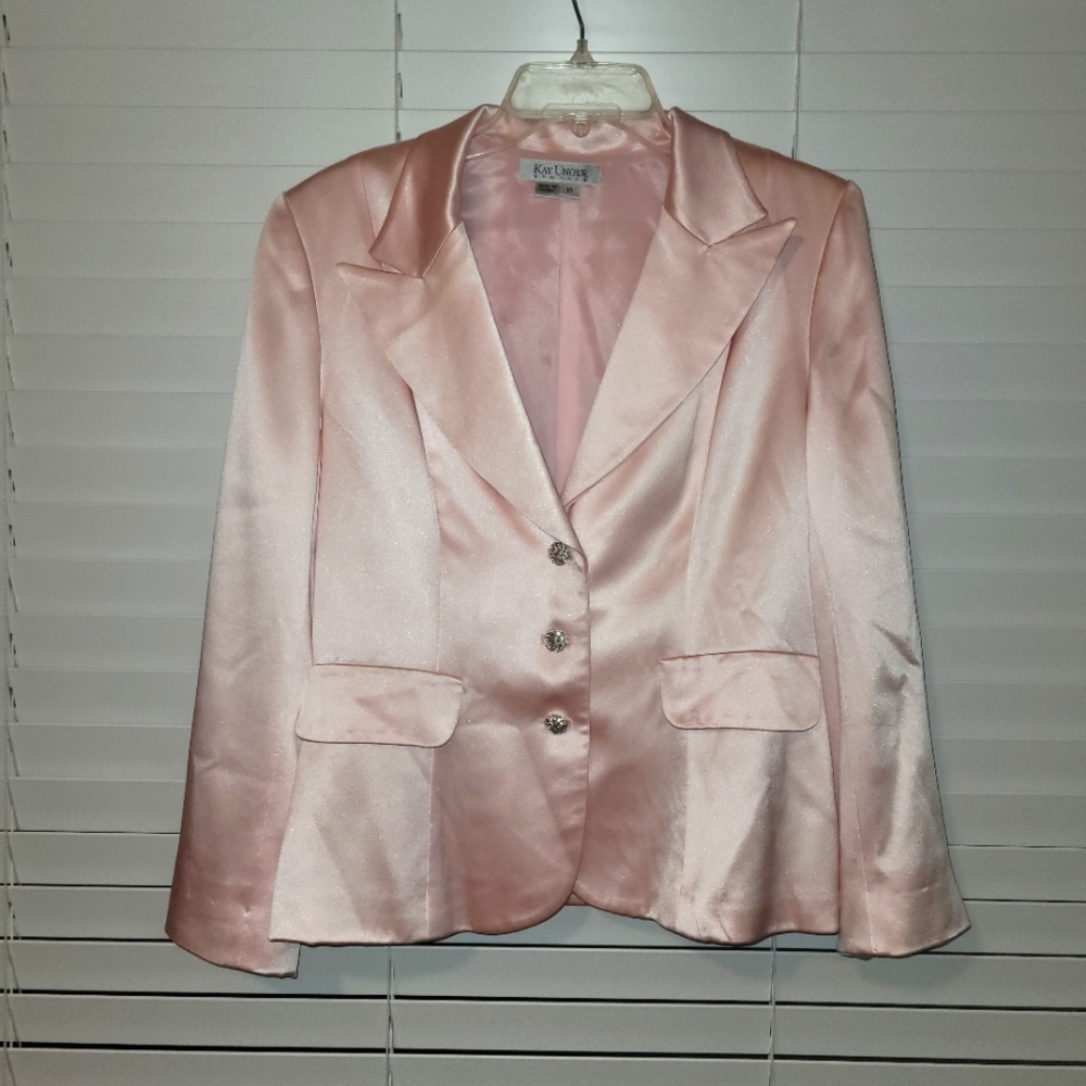 Kay Unger Pink Silk Blazer With Rhinestone Buttons, Size 10